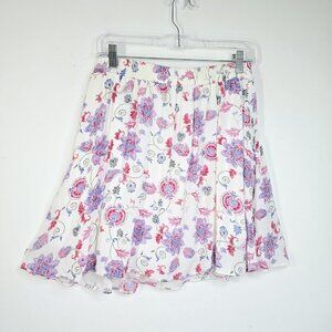 Vintage French Grey White Pink Floral Gauzy Skater Circle Skirt Y2K MAde In USA